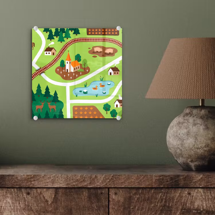 Glas schilderij - Platteland - Dieren - Illustratie — 4