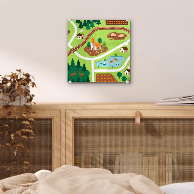 Glas schilderij - Platteland - Dieren - Illustratie — 5