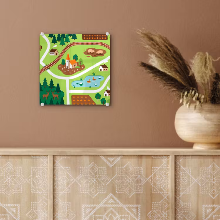 Glas schilderij - Platteland - Dieren - Illustratie — 6