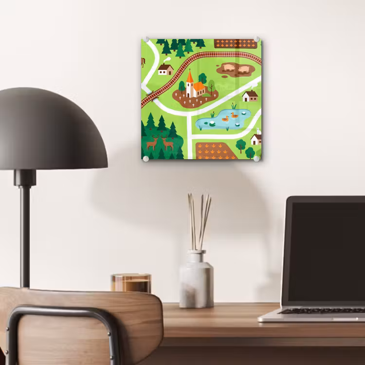 Glas schilderij - Platteland - Dieren - Illustratie — 7