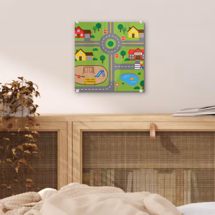 Glas schilderij - Stad - Wegen - Cartoon — 5