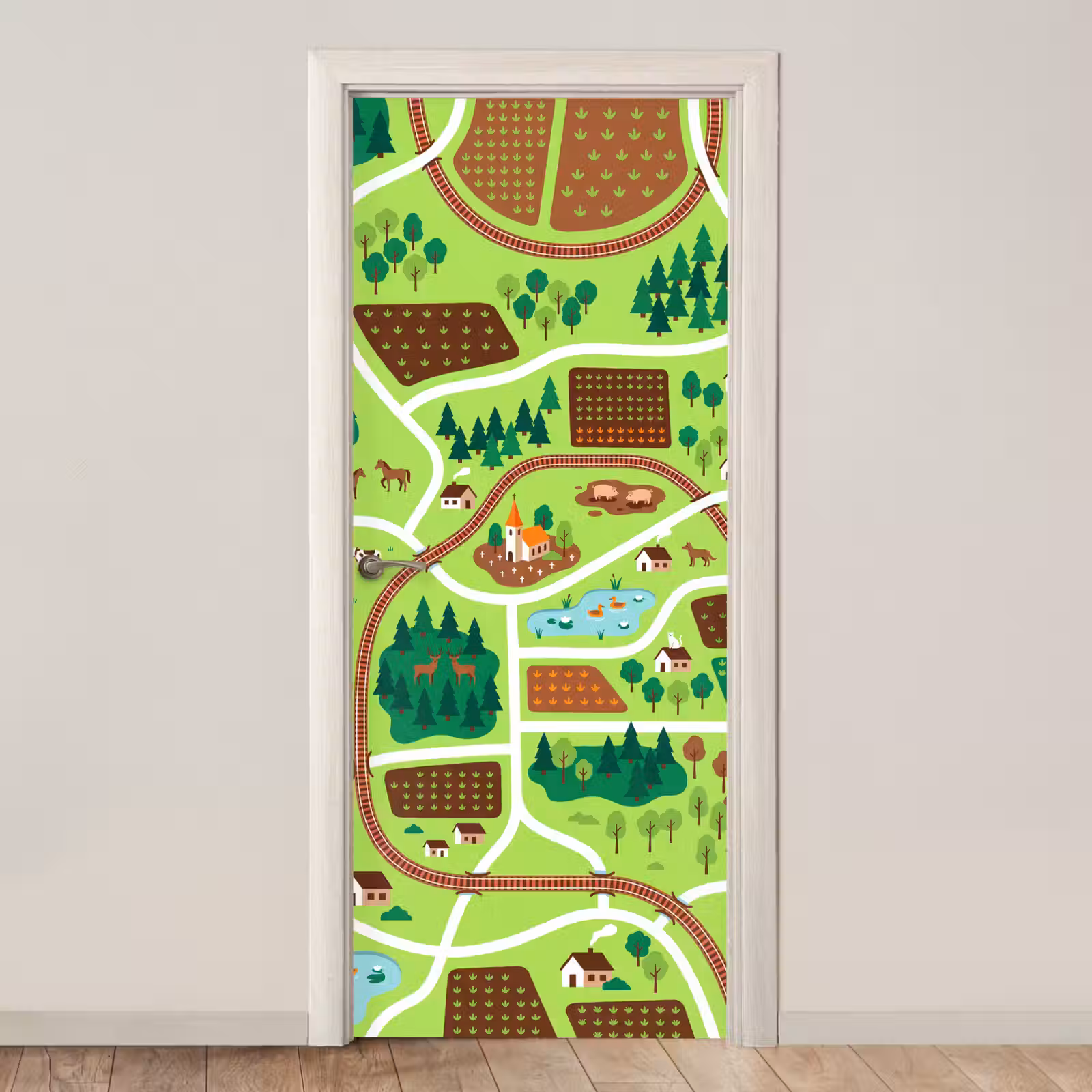 Deursticker - Platteland - Dieren - Illustratie — 1