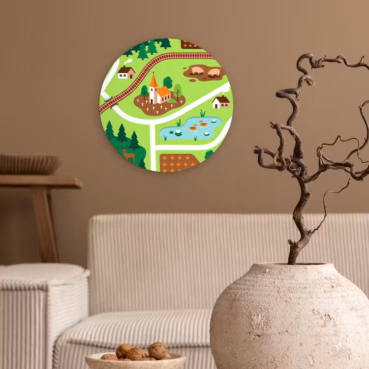 Wandcirkel - Glas - Platteland - Dieren - Illustratie — 2