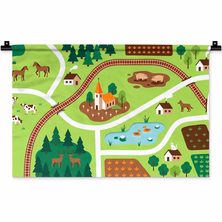 Wandkleed - Platteland - Dieren - Illustratie — 1