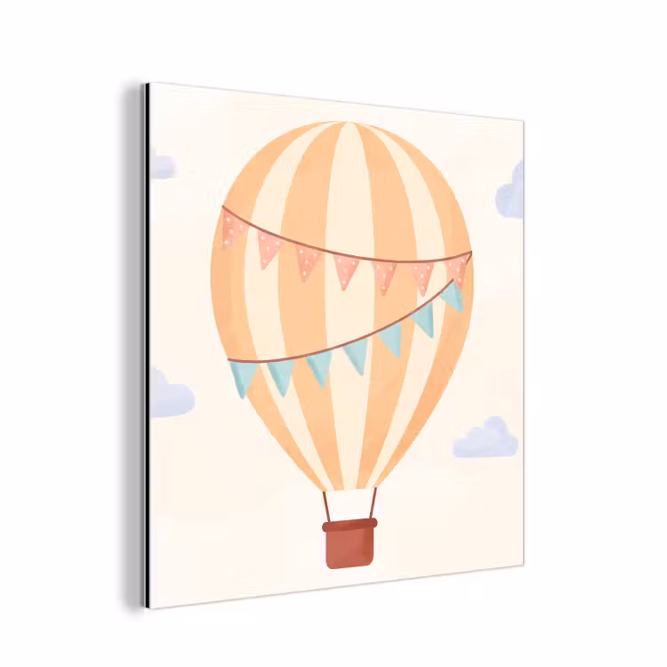 Aluminium schilderij - Luchtballon - Wolken - Illustratie - Zacht - Kinderkamer — 1