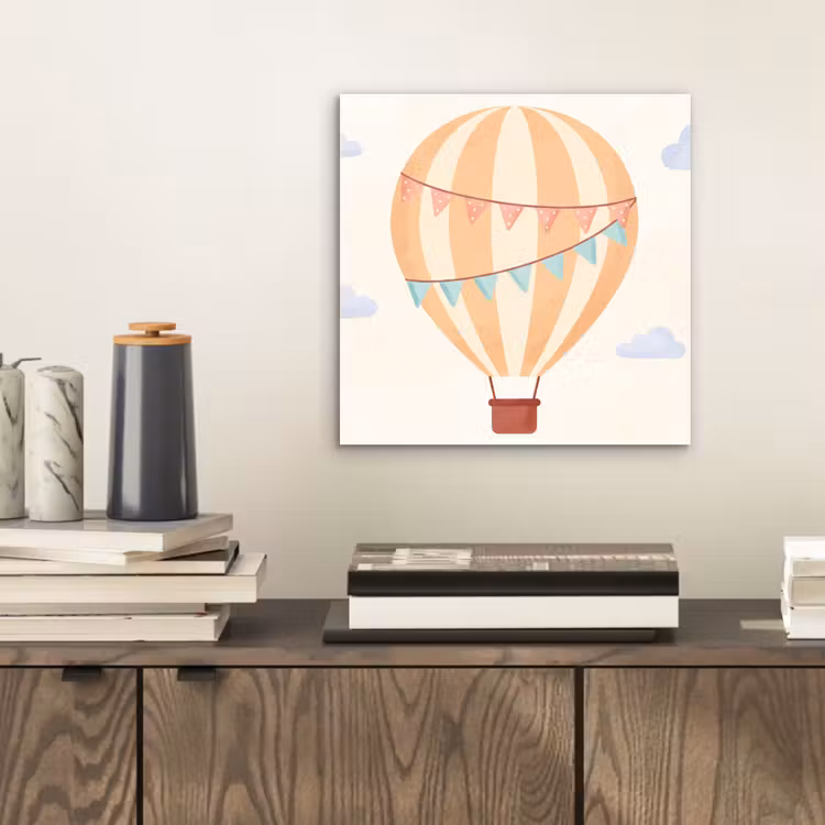 Aluminium schilderij - Luchtballon - Wolken - Illustratie - Zacht - Kinderkamer — 2
