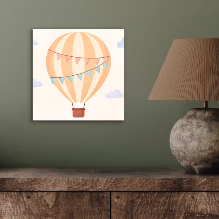 Aluminium schilderij - Luchtballon - Wolken - Illustratie - Zacht - Kinderkamer — 3