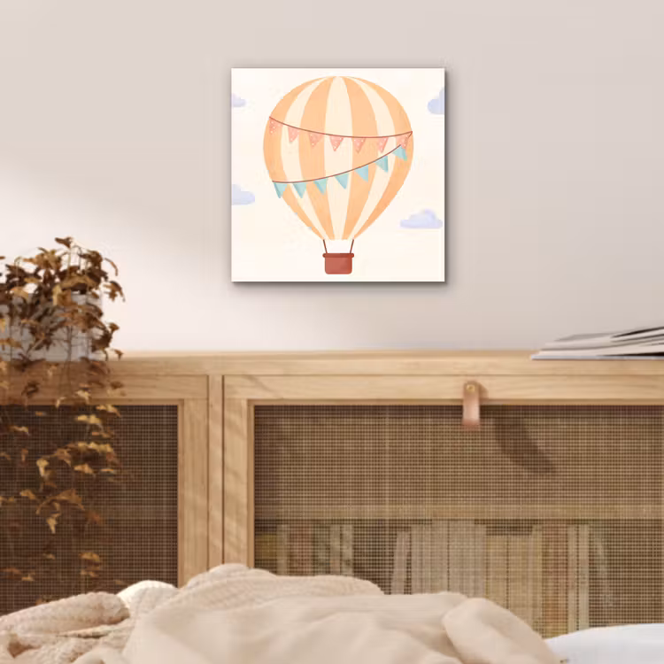 Aluminium schilderij - Luchtballon - Wolken - Illustratie - Zacht - Kinderkamer — 4