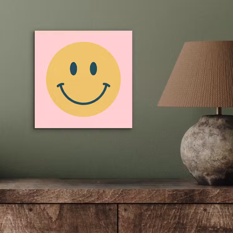 Aluminium schilderij - Smiley - Geel - Roze - Symbool - Minimalistisch — 3