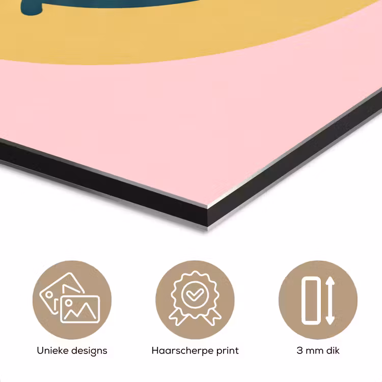 Aluminium schilderij - Smiley - Geel - Roze - Symbool - Minimalistisch — 7