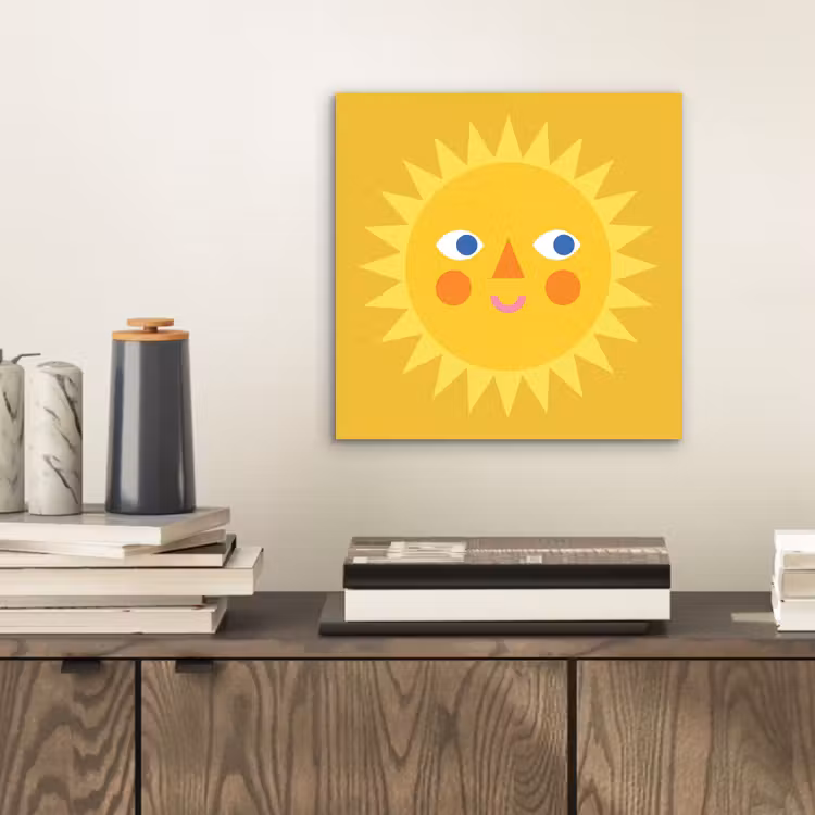 Aluminium schilderij - Zon - Gezicht - Zomer - Illustratie - Geel — 2