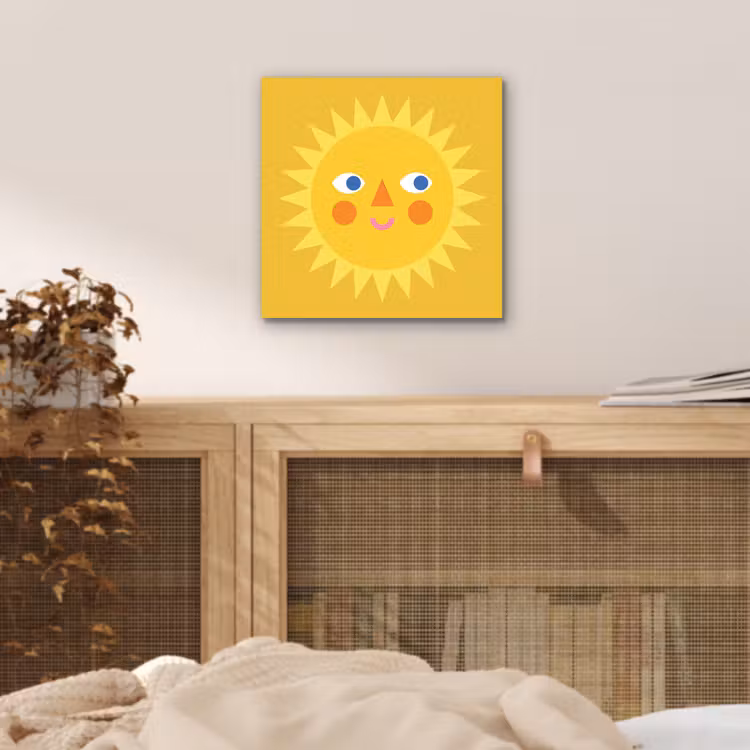 Aluminium schilderij - Zon - Gezicht - Zomer - Illustratie - Geel — 4