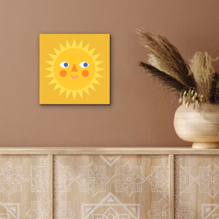 Aluminium schilderij - Zon - Gezicht - Zomer - Illustratie - Geel — 5