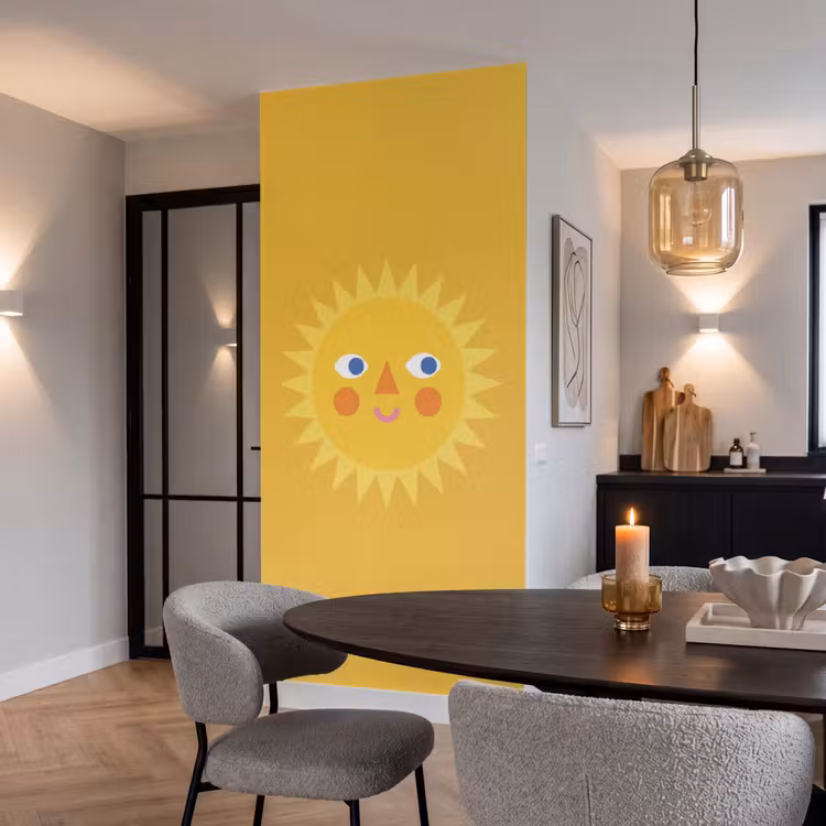Behang - Zon - Gezicht - Zomer - Illustratie - Geel — 5