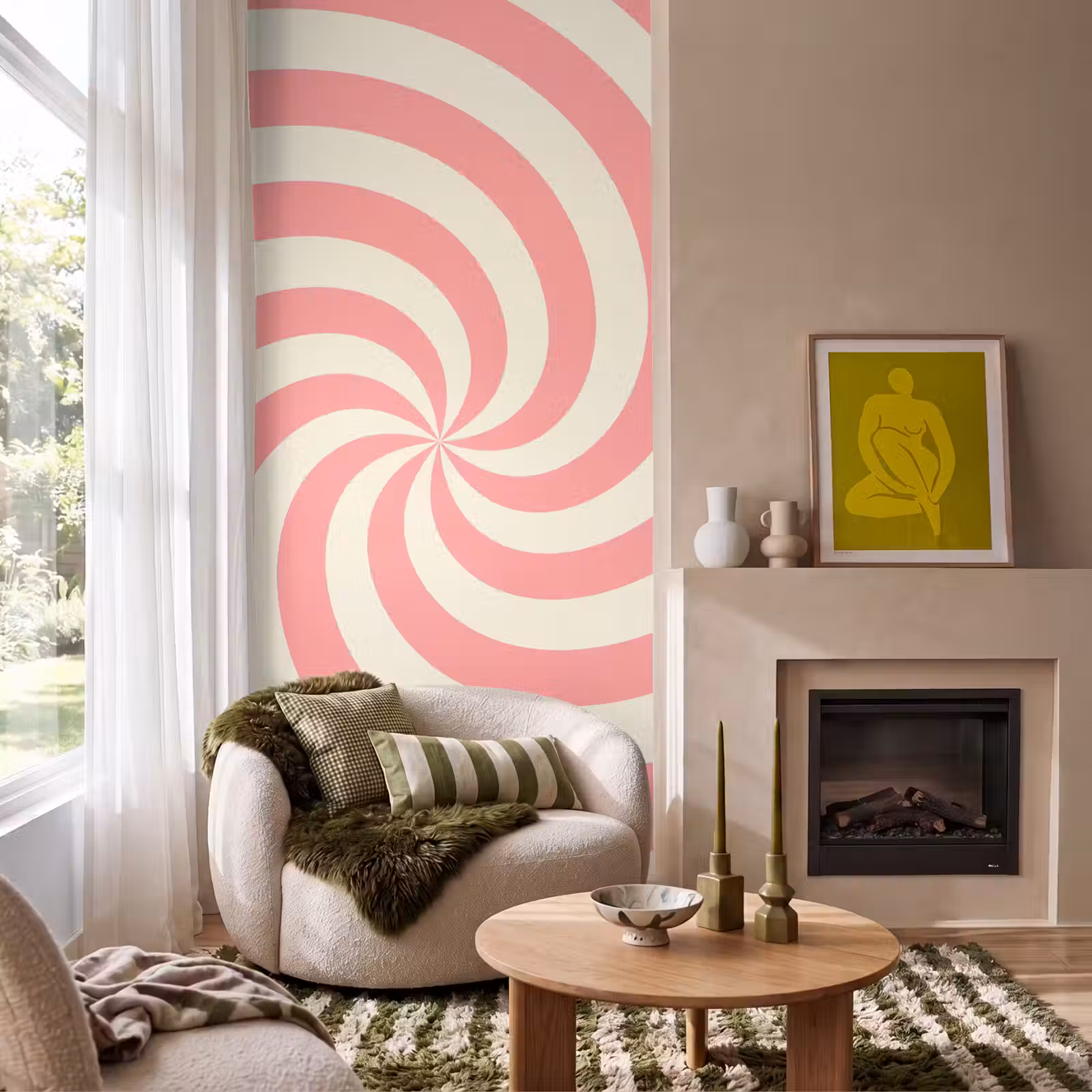 Behang - Spiraal - Patroon - Abstract - Roze - Beige — 1