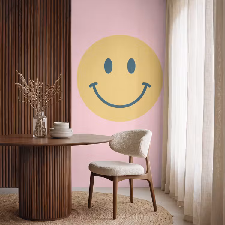 Behang - Smiley - Geel - Roze - Symbool - Minimalistisch — 4