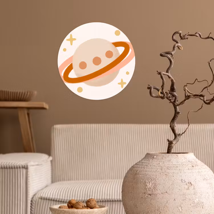 Behangcirkel - Planeet - Ringen - Ruimte - Illustratie - Beige — 2