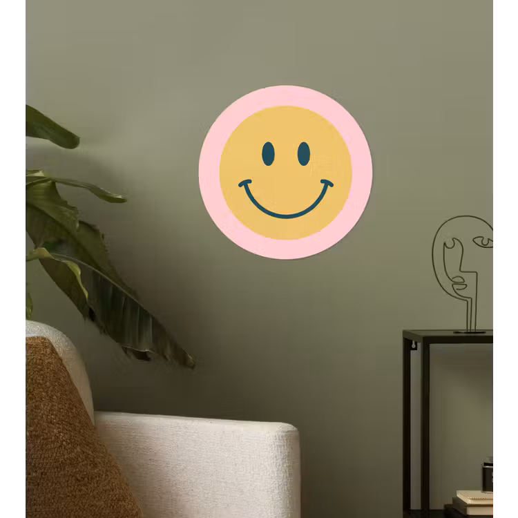Behangcirkel - Smiley - Geel - Roze - Symbool - Minimalistisch — 3