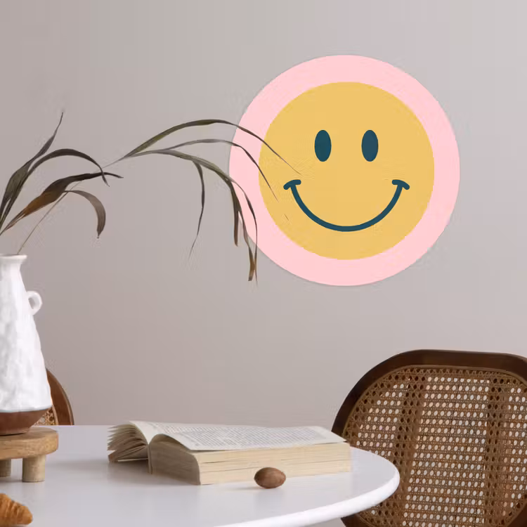 Behangcirkel - Smiley - Geel - Roze - Symbool - Minimalistisch — 4