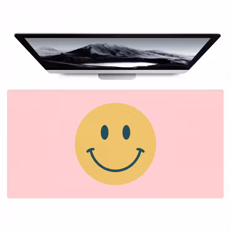 Bureau onderlegger - Smiley - Geel - Roze - Symbool - Minimalistisch — 1