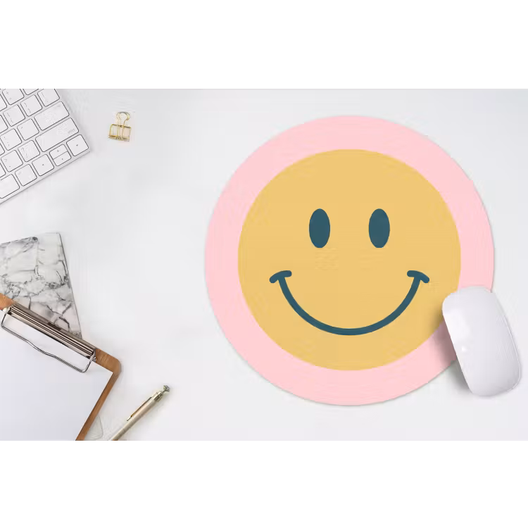 Muismat - Smiley - Geel - Roze - Symbool - Minimalistisch — 2