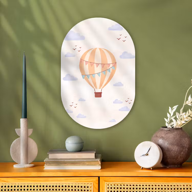 Muurovaal - Kunststof - Luchtballon - Wolken - Illustratie - Zacht - Kinderkamer — 1