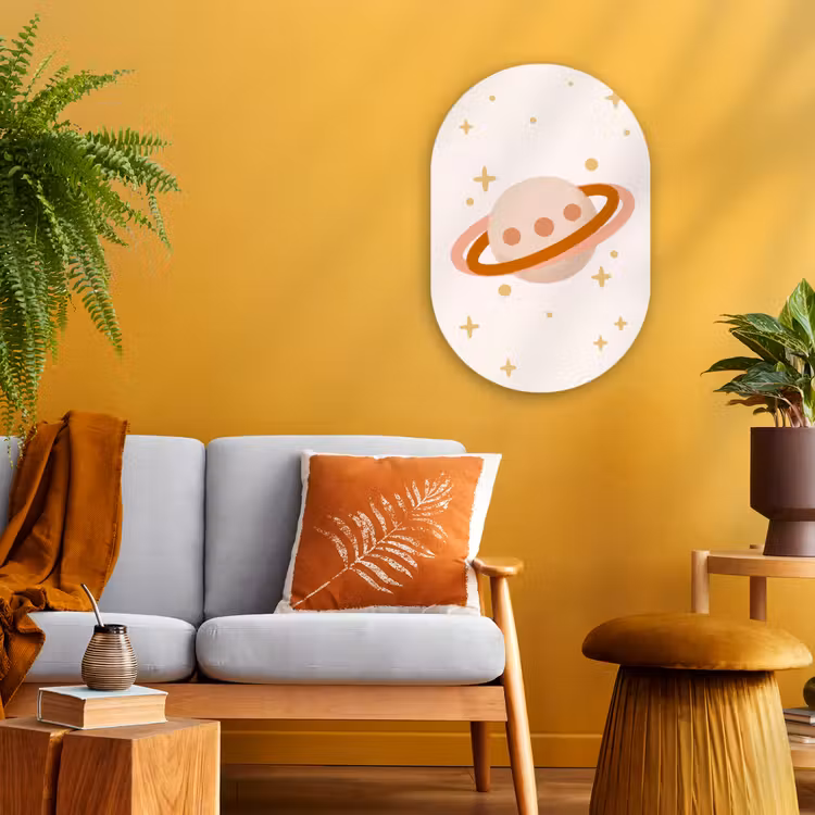Muurovaal - Kunststof - Planeet - Ringen - Ruimte - Illustratie - Beige — 1