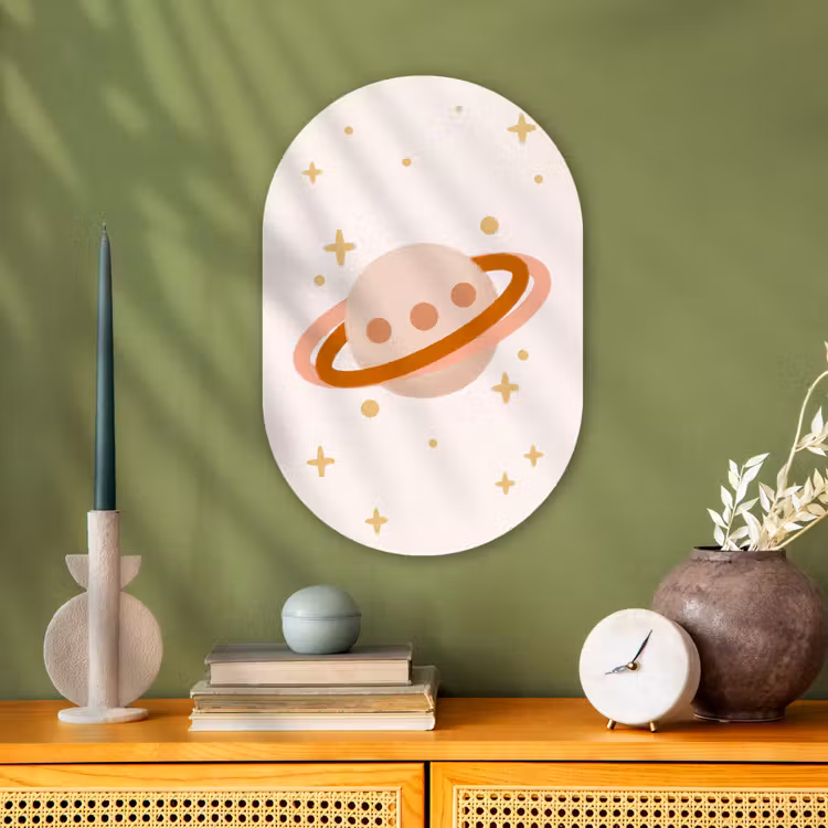 Muurovaal - Kunststof - Planeet - Ringen - Ruimte - Illustratie - Beige — 2