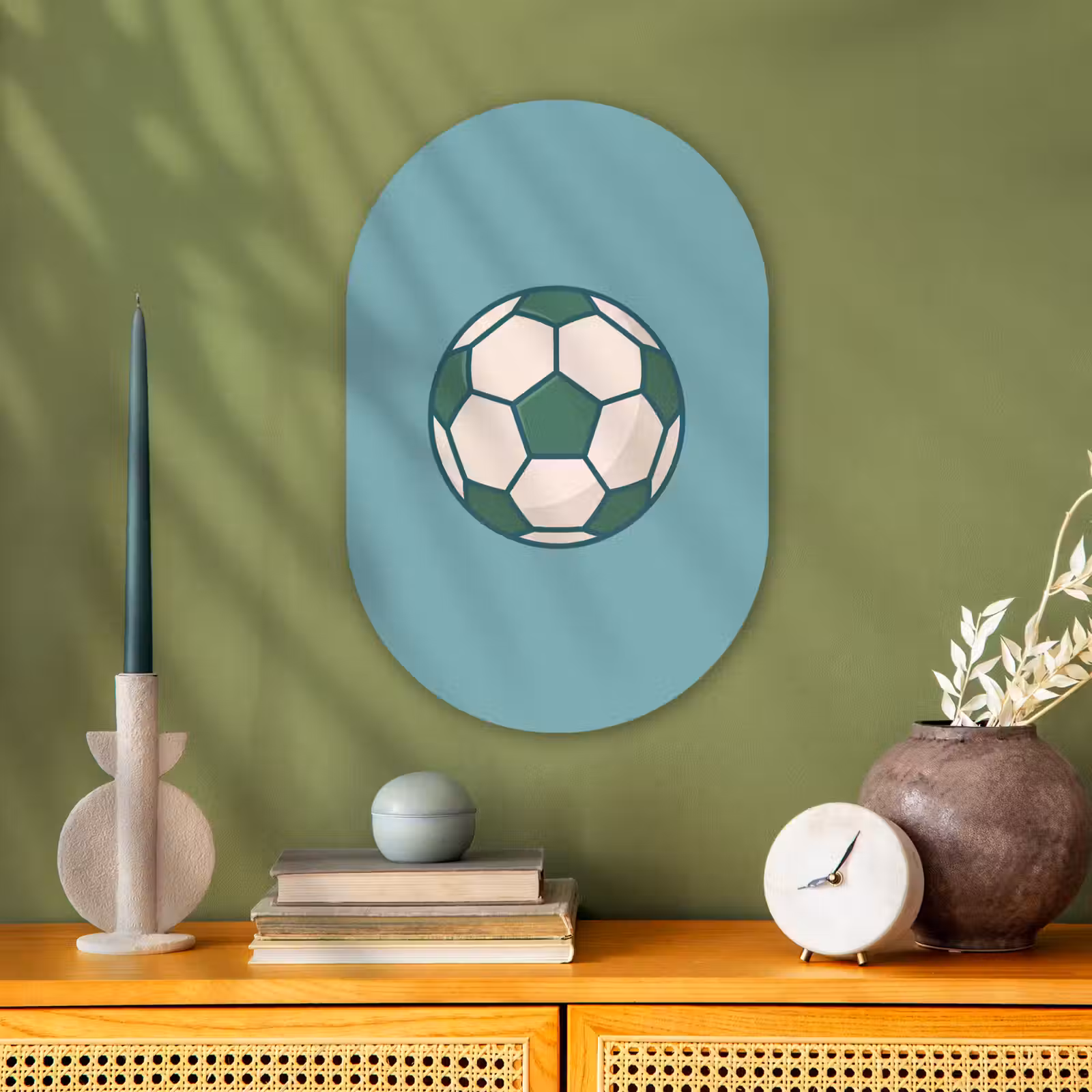 Muurovaal - Kunststof - Voetbal - Geometrisch - Sport - Illustratie - Blauwgroen — 1