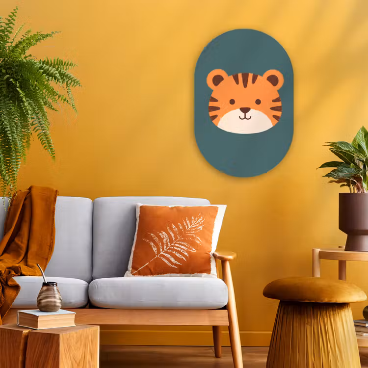 Muurovaal - Kunststof - Dieren - Kop - Oranje - Illustratie - Modern — 1