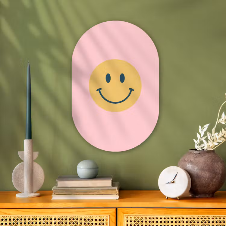 Muurovaal - Kunststof - Smiley - Geel - Roze - Symbool - Minimalistisch — 2