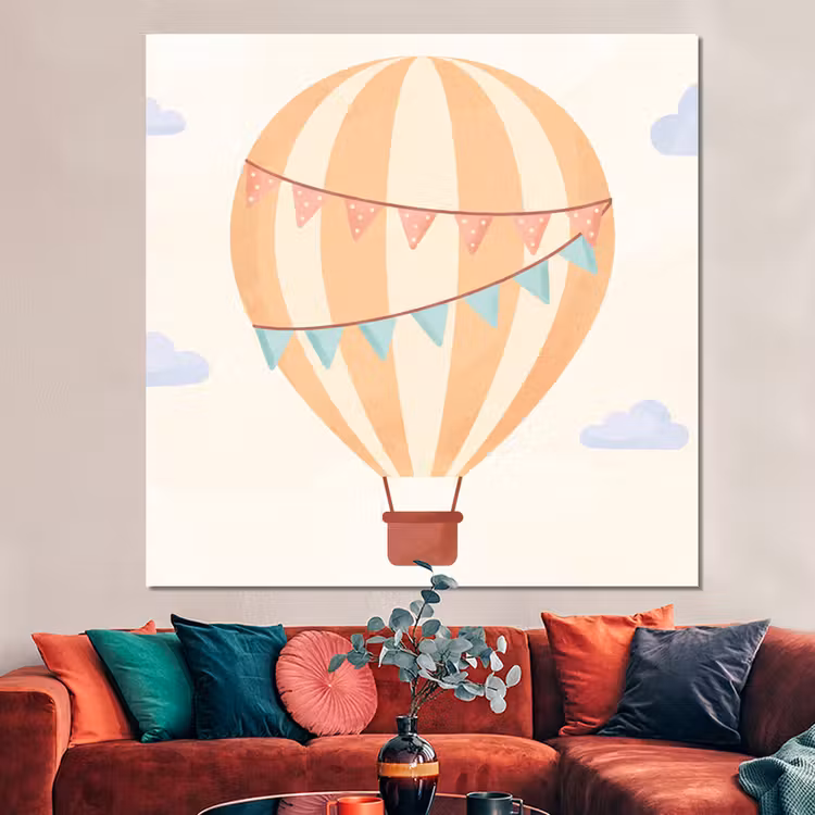 Forex - Luchtballon - Wolken - Illustratie - Zacht - Kinderkamer — 3