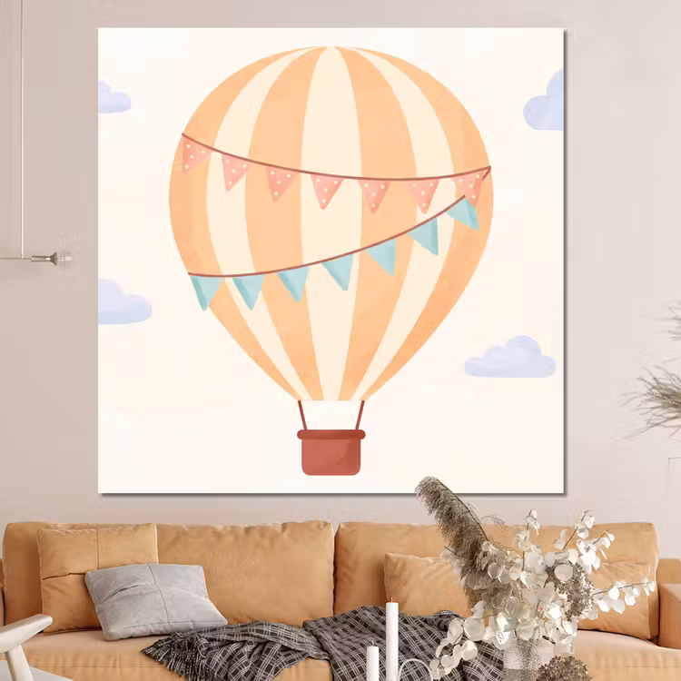 Forex - Luchtballon - Wolken - Illustratie - Zacht - Kinderkamer — 4