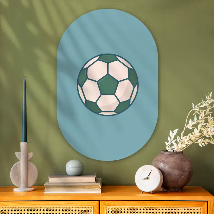 Muurovaal - Glas - Voetbal - Geometrisch - Sport - Illustratie - Blauwgroen — 2