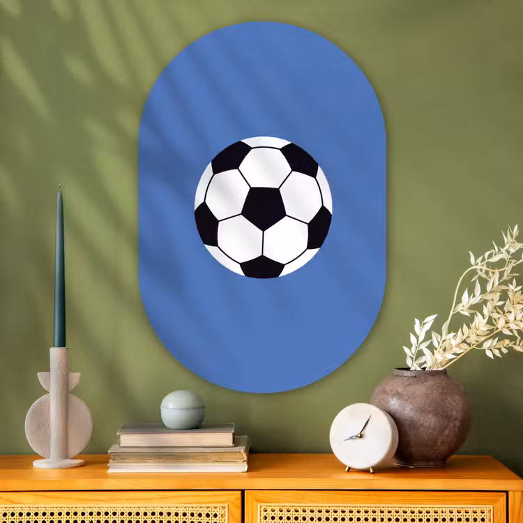 Muurovaal - Glas - Voetbal - Zwart-wit - Sport - Illustratie - Blauw — 2