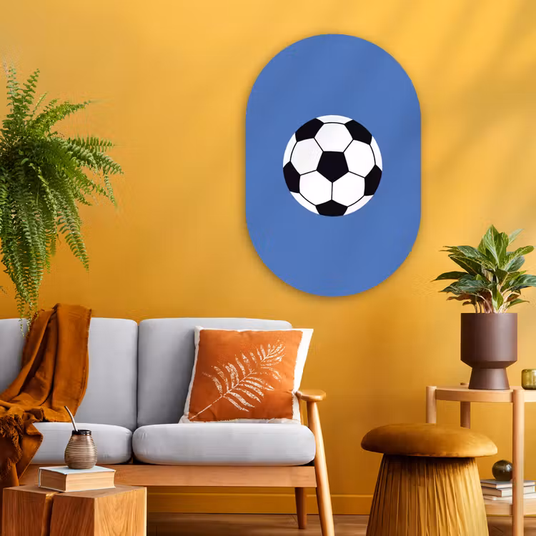 Muurovaal - Glas - Voetbal - Zwart-wit - Sport - Illustratie - Blauw — 3