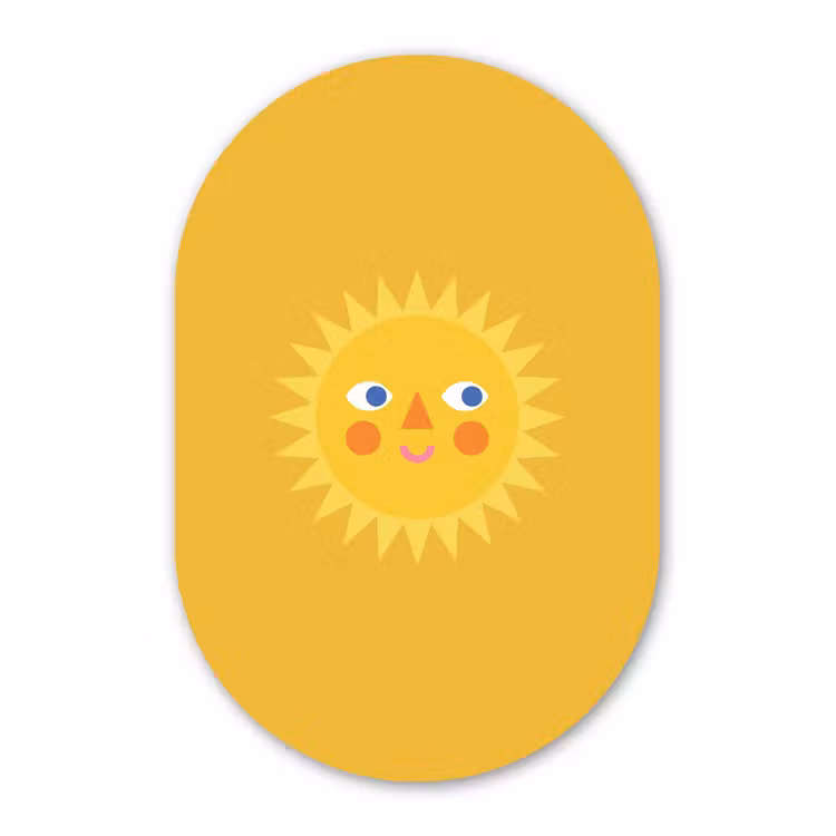 Muurovaal - Glas - Zon - Gezicht - Zomer - Illustratie - Geel — 1