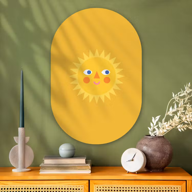 Muurovaal - Glas - Zon - Gezicht - Zomer - Illustratie - Geel — 2