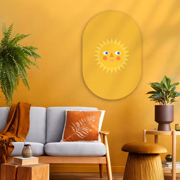Muurovaal - Glas - Zon - Gezicht - Zomer - Illustratie - Geel — 3