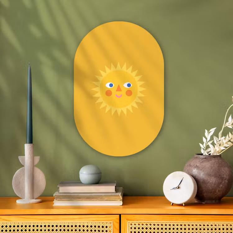 Muurovaal - Kunststof - Zon - Gezicht - Zomer - Illustratie - Geel — 2