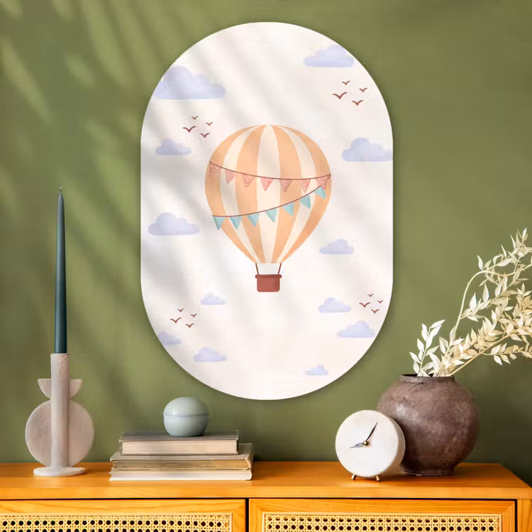 Muurovaal - Glas - Luchtballon - Wolken - Illustratie - Zacht - Kinderkamer — 2
