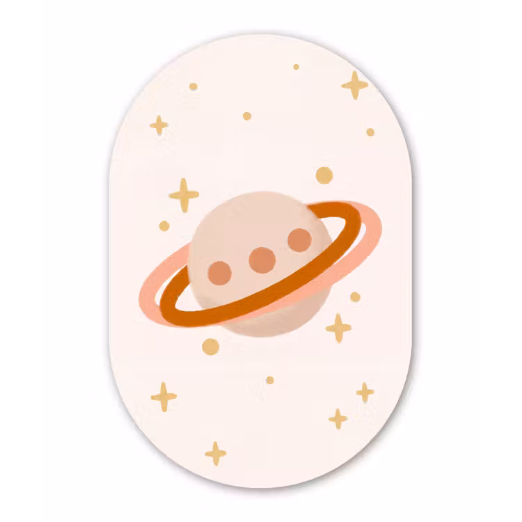 Muurovaal - Glas - Planeet - Ringen - Ruimte - Illustratie - Beige — 1