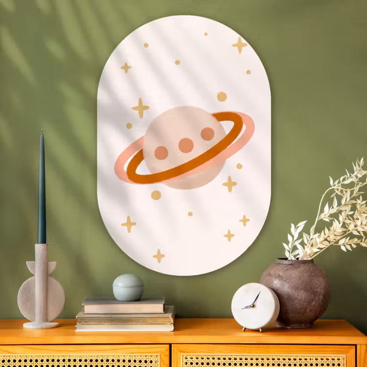 Muurovaal - Glas - Planeet - Ringen - Ruimte - Illustratie - Beige — 2