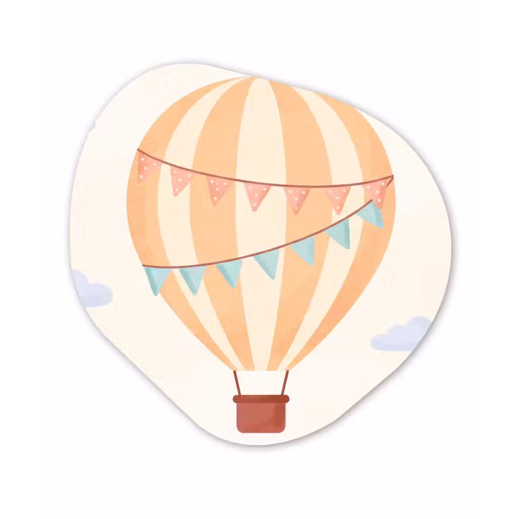 Organisch schilderij - Glas - Luchtballon - Wolken - Illustratie - Zacht - Kinderkamer — 1