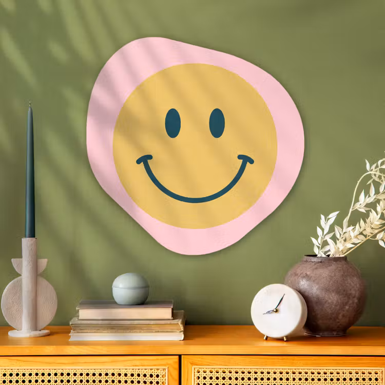 Organisch schilderij - Glas - Smiley - Geel - Roze - Symbool - Minimalistisch — 2