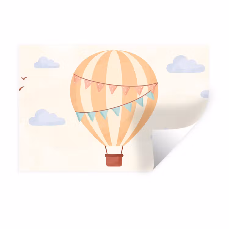 Muursticker - Luchtballon - Wolken - Illustratie - Zacht - Kinderkamer — 1
