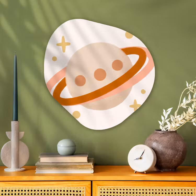 Organische schilderij - Aluminium - Planeet - Ringen - Ruimte - Illustratie - Beige — 2