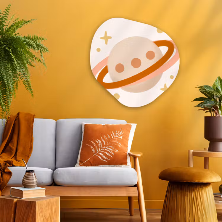 Organische schilderij - Aluminium - Planeet - Ringen - Ruimte - Illustratie - Beige — 3