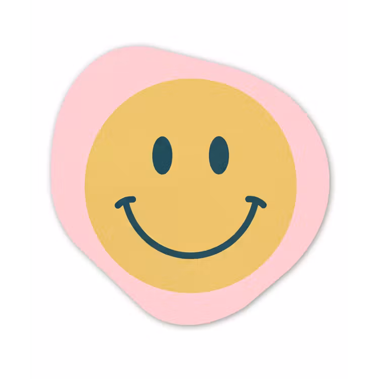 Organische schilderij - Aluminium - Smiley - Geel - Roze - Symbool - Minimalistisch — 1