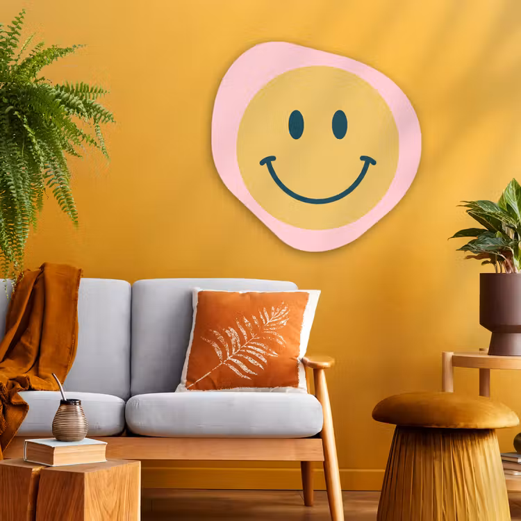 Organische schilderij - Aluminium - Smiley - Geel - Roze - Symbool - Minimalistisch — 3